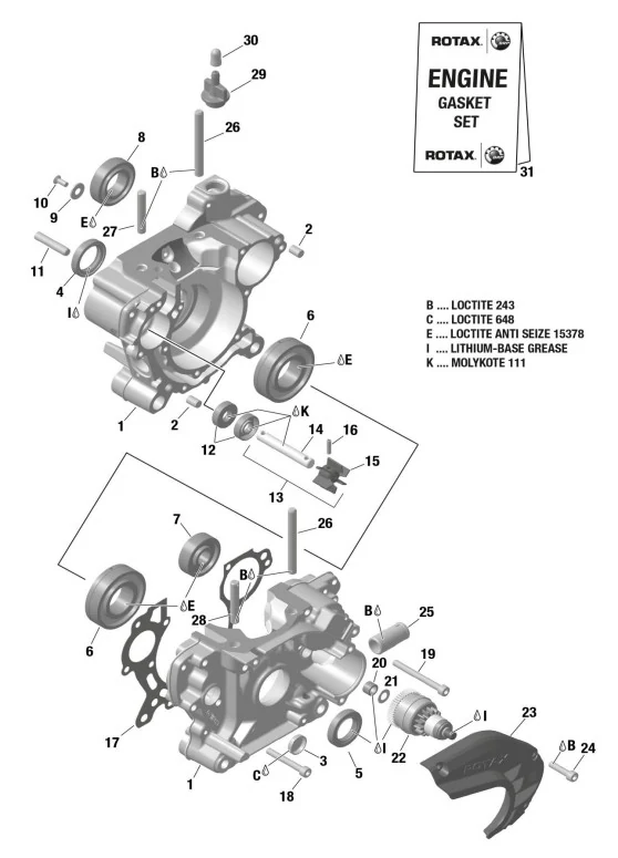 Rotax Micro MAX – Kurbelgehäuse, Wasserpumpe und E-Starter
